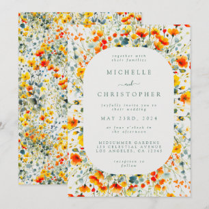 farbenfrohe Hochzeit mit floralem Wasser Einladung