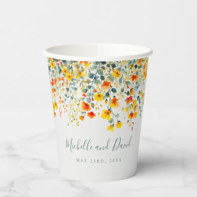 farbenfrohe Hochzeit mit floralen Wasserfarben Pappbecher (Links)