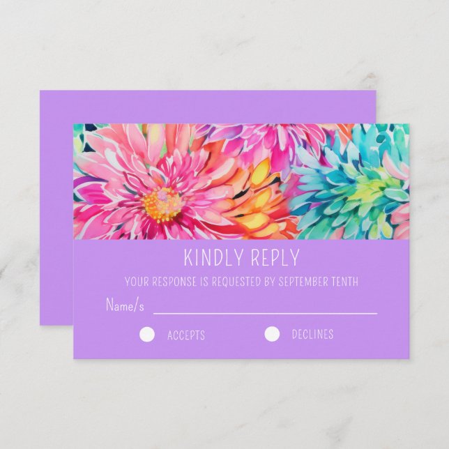 Farbenfrohe Hochzeit mit tropischer Wasserfarbe RSVP Karte (Vorne/Hinten)