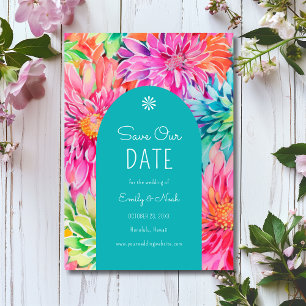 Farbenfrohe Hochzeit mit tropischer Wasserfarbe Save The Date