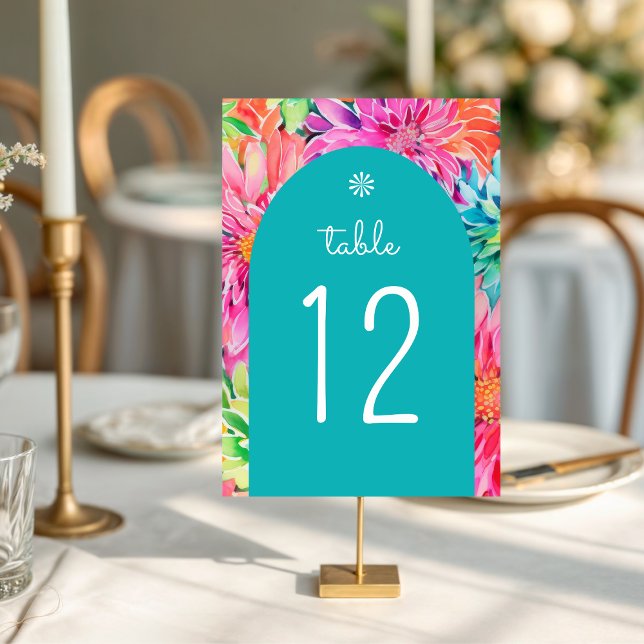 Farbenfrohe Hochzeit mit tropischer Wasserfarbe Tischnummer (Von Creator hochgeladen)
