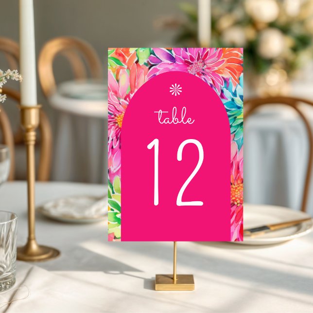 Farbenfrohe Hochzeit mit tropischer Wasserfarbe Tischnummer (Von Creator hochgeladen)