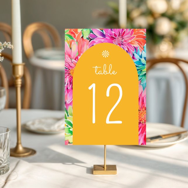 Farbenfrohe Hochzeit mit tropischer Wasserfarbe Tischnummer (Von Creator hochgeladen)