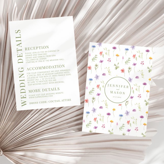 Farbenfrohe Hochzeitsdetails der wilden Blume Begleitkarte (Von Creator hochgeladen)