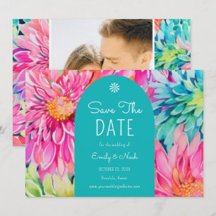 Farbenfrohe Hochzeitsfeier im tropischen Foto Save The Date