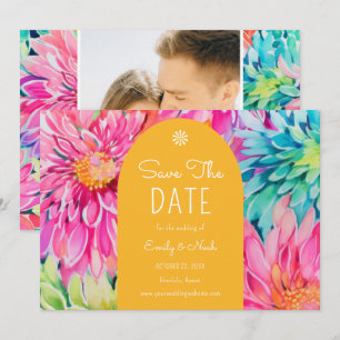 Farbenfrohe Hochzeitsfeier im tropischen Foto Save The Date