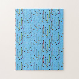 Farbenfrohe Hockey Sticks Blue Background Puzzle