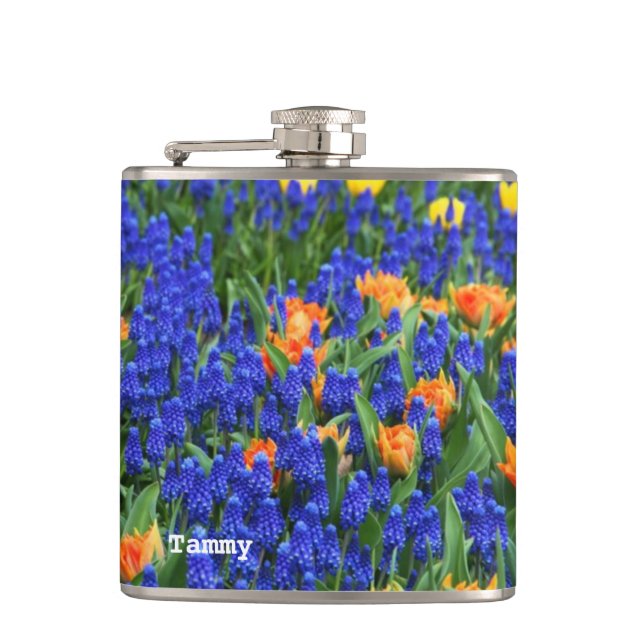 Farbenfrohe Holland Blub Blume Custom Flask Flachmann (Vorderseite)