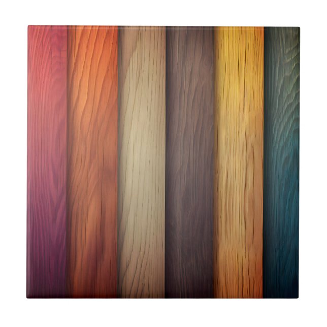 Farbenfrohe Holzkacheln Fliese (Vorderseite)