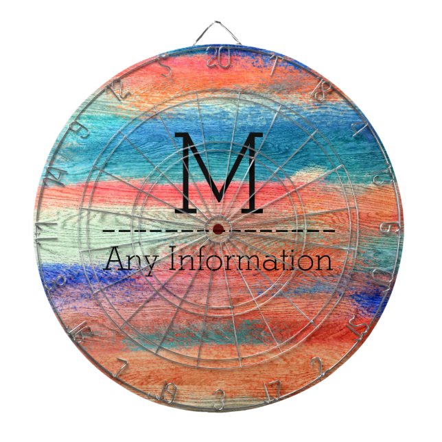 Farbenfrohe Holzkörner Textur Monogramm Dartscheibe (vorne)