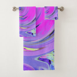 Farbenfrohe Hot Pink und Lila Boho Hippie Swirl Badhandtuch Set