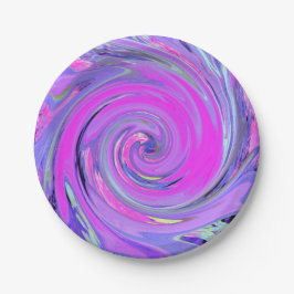 Farbenfrohe Hot Pink und Lila Boho Hippie Swirl Pappteller