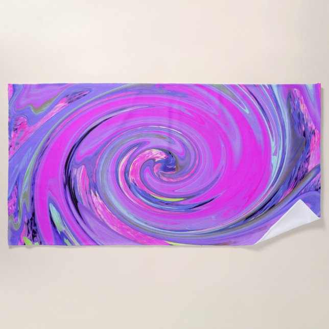 Farbenfrohe Hot Pink und Lila Boho Hippie Swirl Strandtuch (Vorderseite)