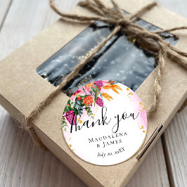 Farbenfrohe, Hübsch rosa orangefarbene tropische B Runder Aufkleber