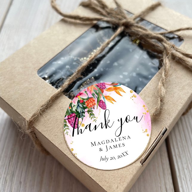 Farbenfrohe, Hübsch rosa orangefarbene tropische B Runder Aufkleber (Von Creator hochgeladen)