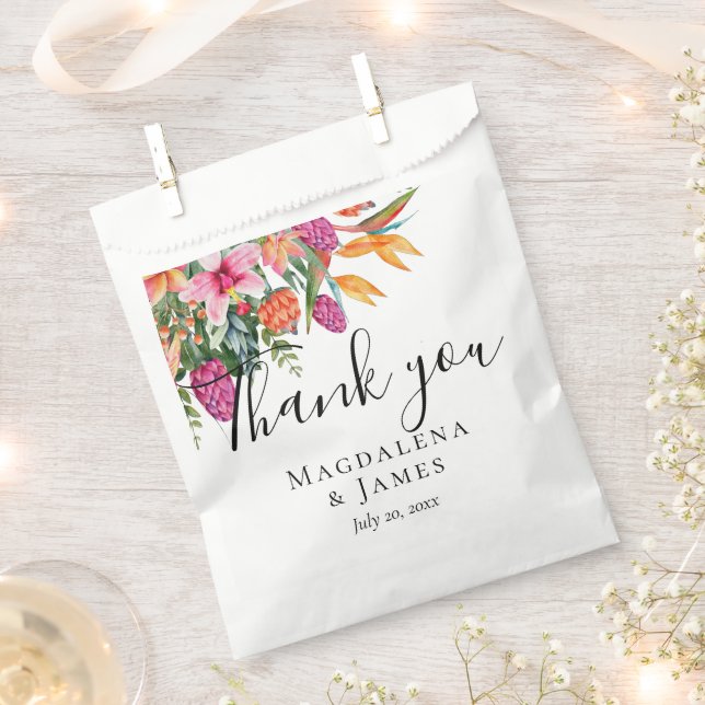 Farbenfrohe Hübsch rosa Orangefarbene tropische Bl Geschenktütchen (Ausgeschnitten)