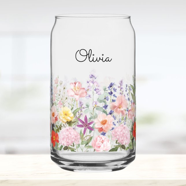Farbenfrohe hübsche Blumen Blumengarten Personalis Dosenglas (Von Creator hochgeladen)
