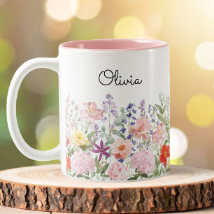 Farbenfrohe hübsche Blumen Blumengarten Personalis Zweifarbige Tasse