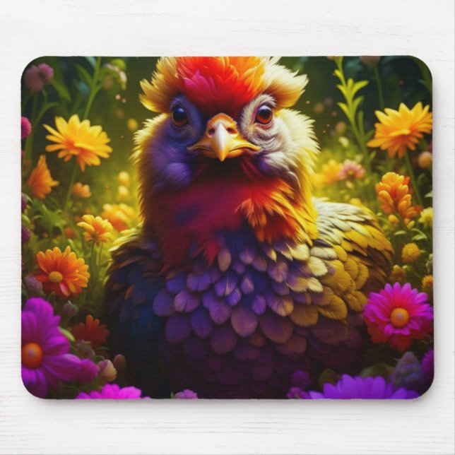 Farbenfrohe Hühner im Garten Patch Mousepad (Vorne)