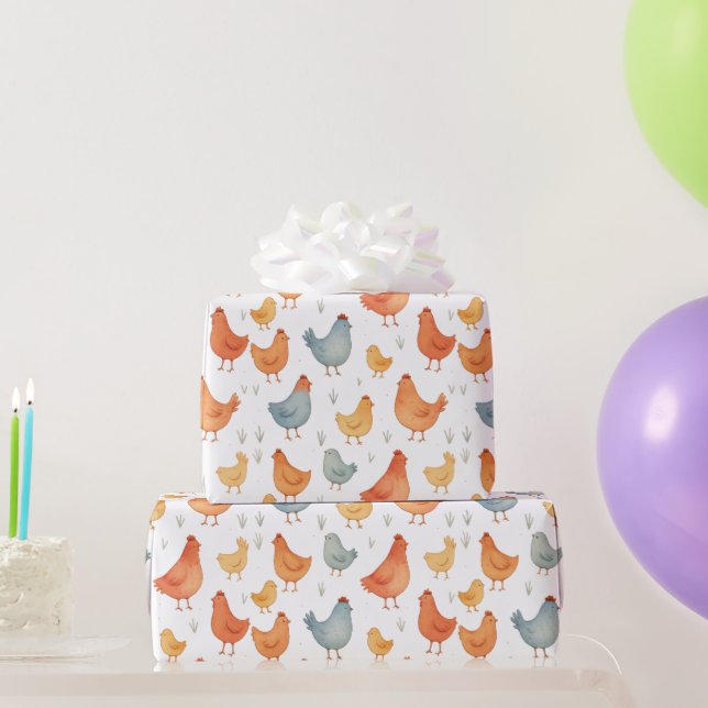 Farbenfrohe Hühnerfarm Whimsy Geschenkpapier (Partygeschenke)