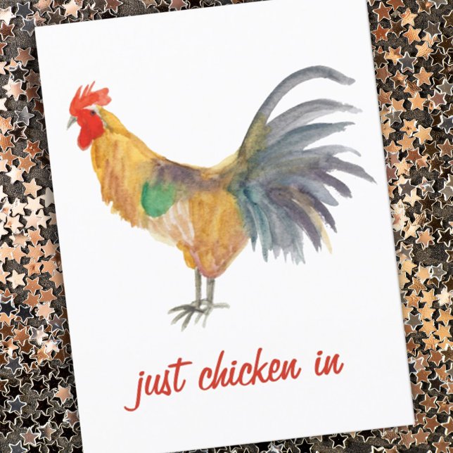 Farbenfrohe Hühnerkulisse Postkarte (Funny postcard with watercolor chicken, handpainted colorful and fun!)