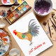 Farbenfrohe Hühnerkulisse Postkarte (Funny postcard with watercolor chicken, handpainted colorful and fun!)
