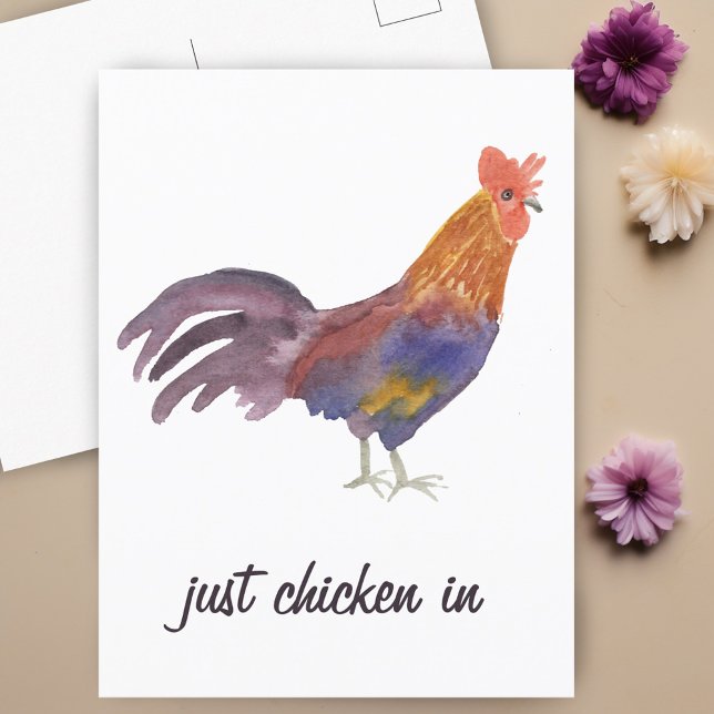 Farbenfrohe Hühnerwatte, nur wenige Schritte vom S Postkarte (Colorful Chicken Watercolor Funny Postcard
)