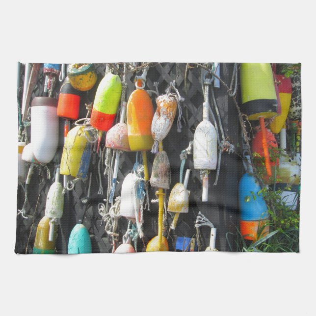 Farbenfrohe Hummer Buoys Handtuch (Horizontal)