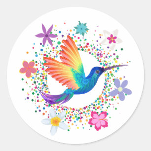 Farbenfrohe Humming Bird Blume Docker Runder Aufkleber