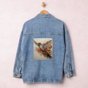 Farbenfrohe Hummingbird Rote Blume Jeansjacke