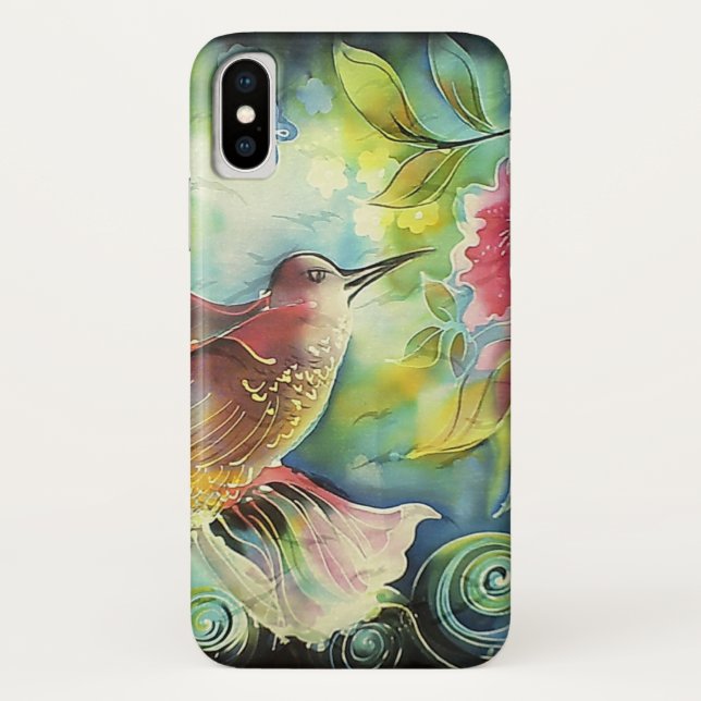 Farbenfrohe Hummingbird Seidenmalerei Case-Mate iPhone Hülle (Rückseite)