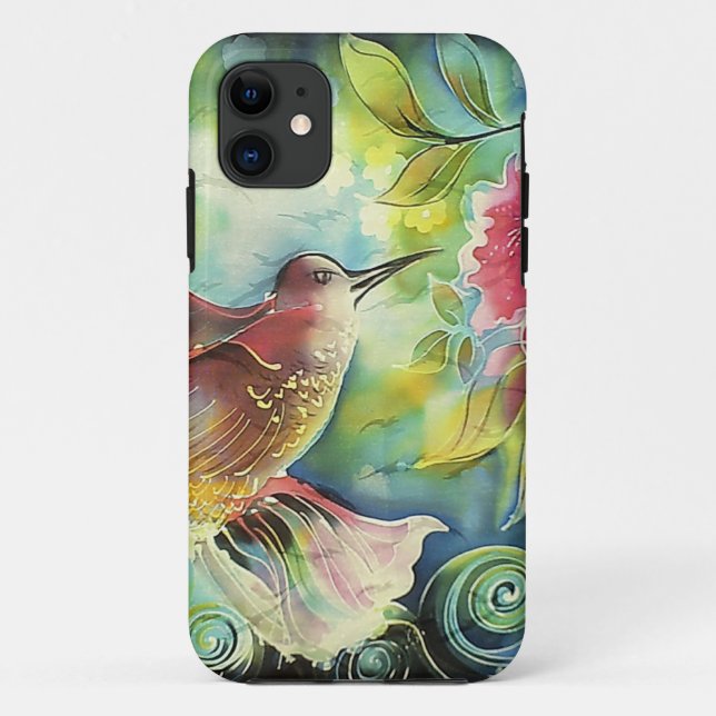 Farbenfrohe Hummingbird Seidenmalerei Case-Mate iPhone Hülle (Rückseite)