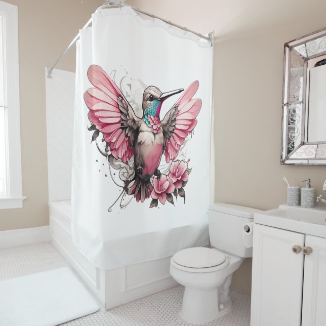 Farbenfrohe Hummingbirds Duschvorhang Set (Beispiel)
