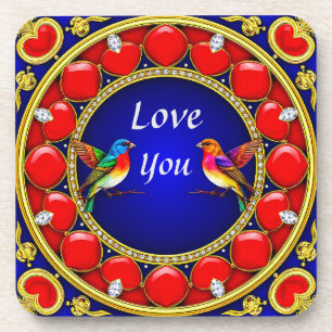 Farbenfrohe Hummingvögel umgeben von romantischem  Getränkeuntersetzer