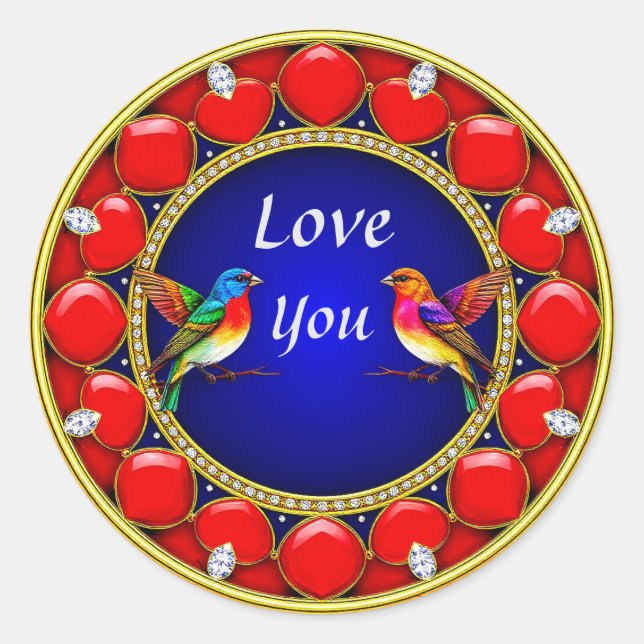 Farbenfrohe Hummingvögel umgeben von romantischem  Runder Aufkleber (Vorderseite)
