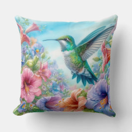 Farbenfrohe Hummingvogel und Blume Kissen