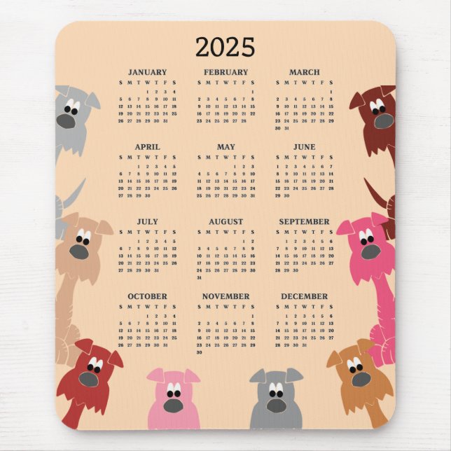 Farbenfrohe Hunde 2025 Kalender Mousepad (Vorne)