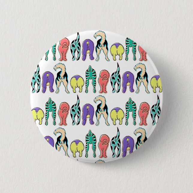 Farbenfrohe Hunde-Hintern-Muster Button (Vorderseite)