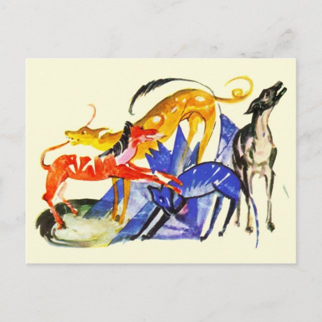 Farbenfrohe Hunde Postkarte (Vorderseite)