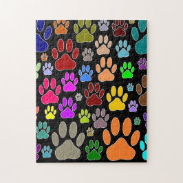 Farbenfrohe Hundepapierdrucke auf schwarz Puzzle