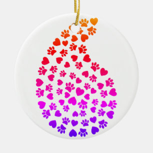 Farbenfrohe Hundepapierdrucke und Herz Paisley Mus Keramik Ornament