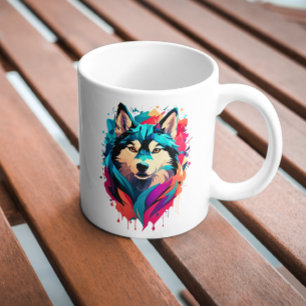 Farbenfrohe Husky Dog Head Vibranly Husky Liebhabe Kaffeetasse