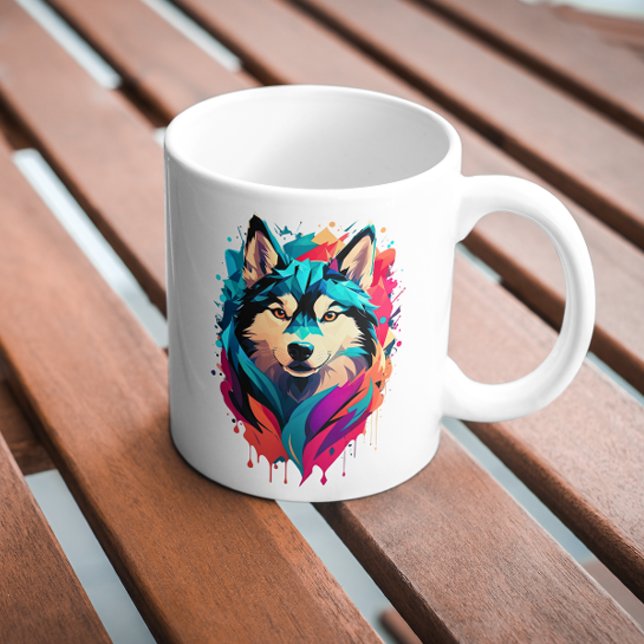 Farbenfrohe Husky Dog Head Vibranly Husky Liebhabe Kaffeetasse (Von Creator hochgeladen)