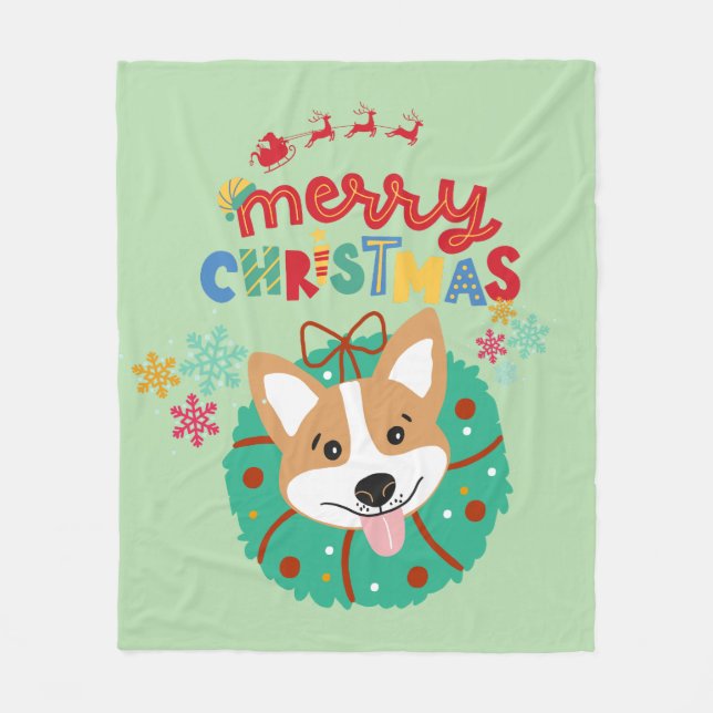 Farbenfrohe Husky-Themes frohe Weihnachten Fleecedecke (Vorderseite)