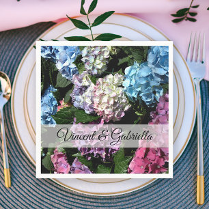 Farbenfrohe Hydrangea-Blume Hochzeit Serviette