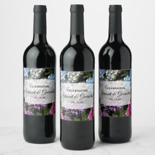 Farbenfrohe Hydrangea-Blume Hochzeit Weinetikett