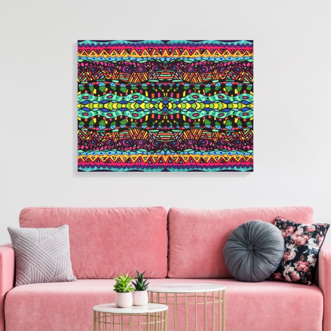 Farbenfrohe Hypnotic Voyage Geometric Art Pattern Leinwanddruck (Insitu (Wohnzimmer))