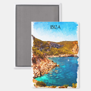 Farbenfrohe Ibiza Spanien Wasserfarbenwelt Landsch Magnet