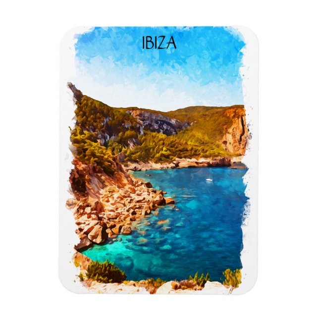 Farbenfrohe Ibiza Spanien Wasserfarbenwelt Landsch Magnet (Vertikal)