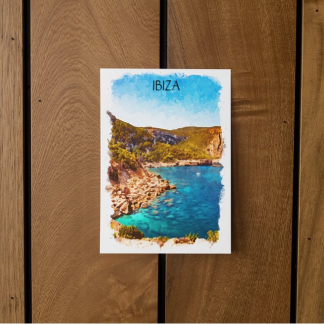 Farbenfrohe Ibiza Spanien Wasserfarbenwelt Landsch Postkarte (ibiza spain watercolor postcard)